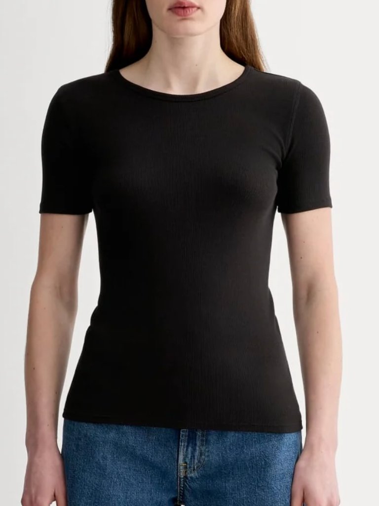 Everlane Black Short Sleeve Crewneck Light Micro Ribbed Tee L